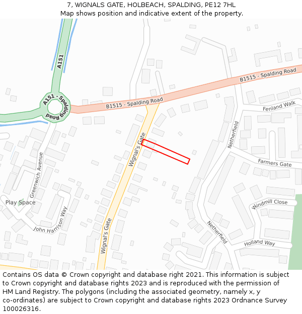 7, WIGNALS GATE, HOLBEACH, SPALDING, PE12 7HL: Location map and indicative extent of plot