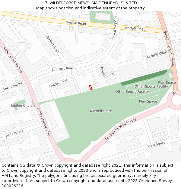 7, WILBERFORCE MEWS, MAIDENHEAD, SL6 7ED: Location map and indicative extent of plot