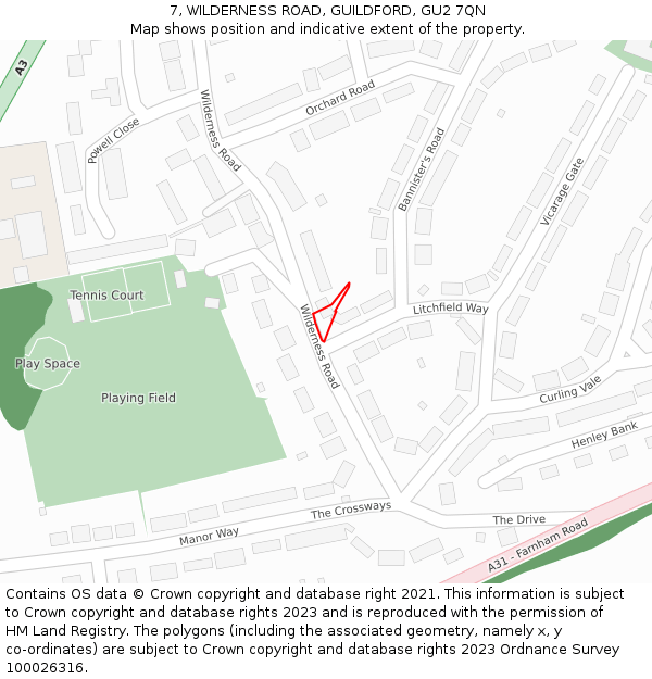 7, WILDERNESS ROAD, GUILDFORD, GU2 7QN: Location map and indicative extent of plot