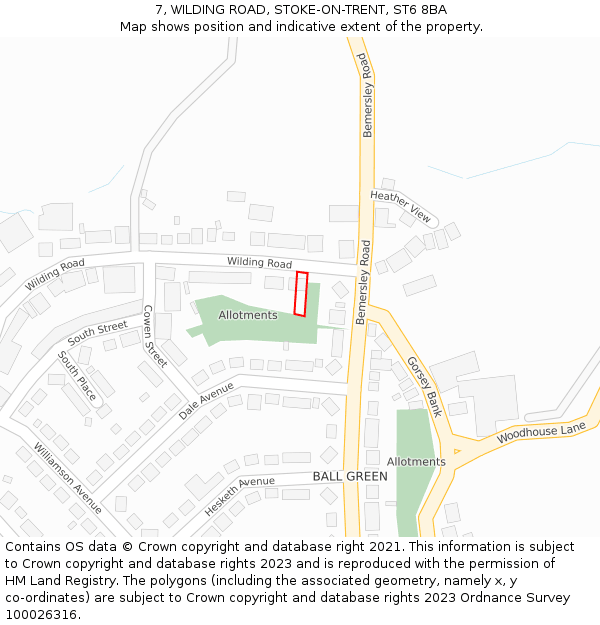 7, WILDING ROAD, STOKE-ON-TRENT, ST6 8BA: Location map and indicative extent of plot