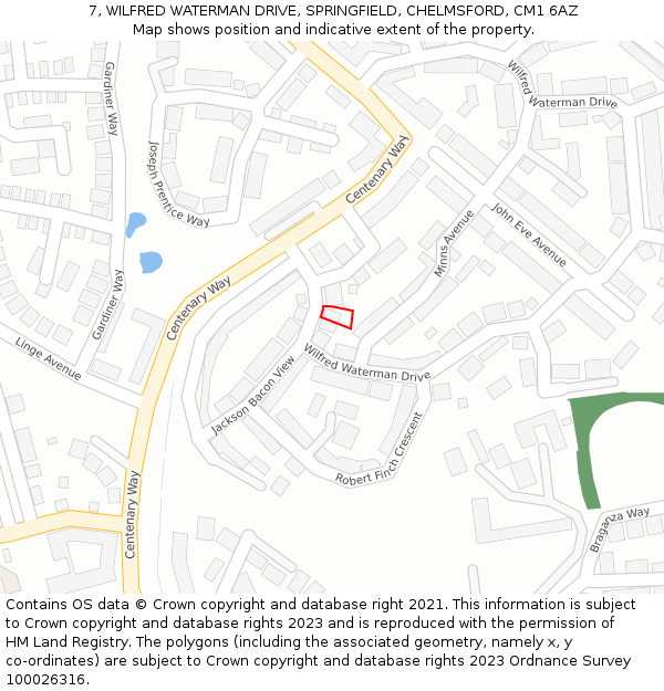 7, WILFRED WATERMAN DRIVE, SPRINGFIELD, CHELMSFORD, CM1 6AZ: Location map and indicative extent of plot