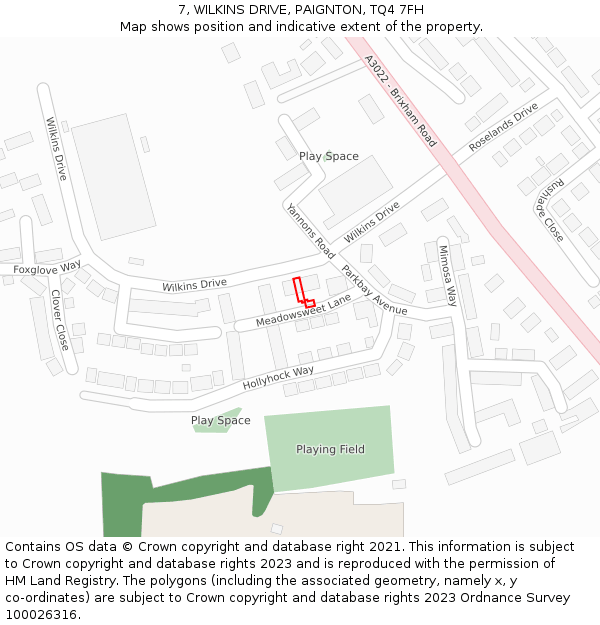7, WILKINS DRIVE, PAIGNTON, TQ4 7FH: Location map and indicative extent of plot