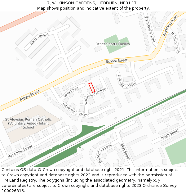 7, WILKINSON GARDENS, HEBBURN, NE31 1TH: Location map and indicative extent of plot