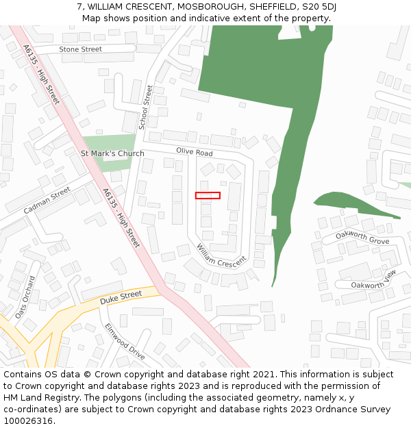 7, WILLIAM CRESCENT, MOSBOROUGH, SHEFFIELD, S20 5DJ: Location map and indicative extent of plot