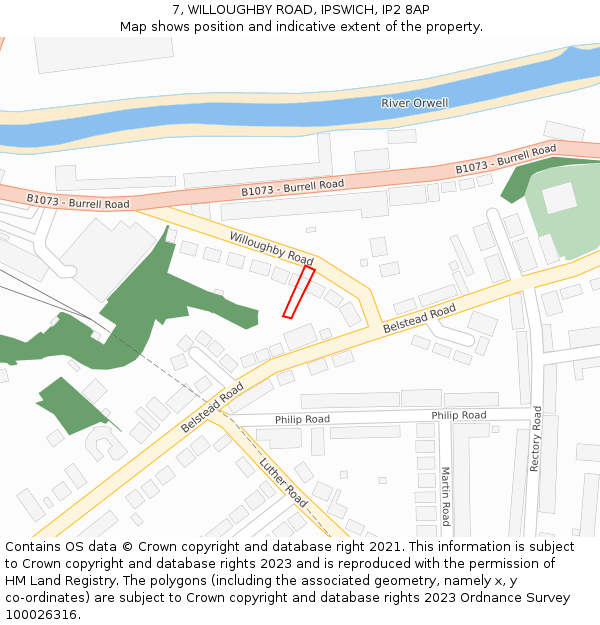 7, WILLOUGHBY ROAD, IPSWICH, IP2 8AP: Location map and indicative extent of plot