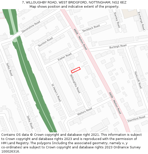 7, WILLOUGHBY ROAD, WEST BRIDGFORD, NOTTINGHAM, NG2 6EZ: Location map and indicative extent of plot