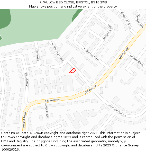 7, WILLOW BED CLOSE, BRISTOL, BS16 2WB: Location map and indicative extent of plot