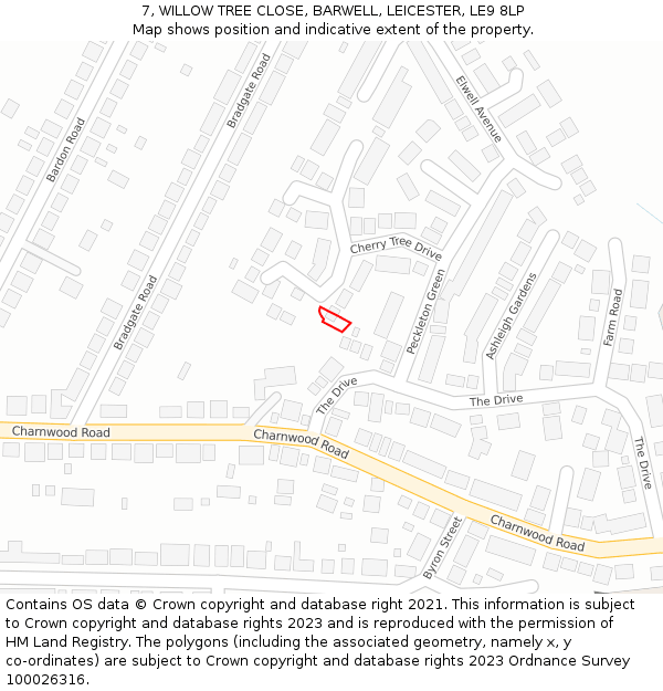 7, WILLOW TREE CLOSE, BARWELL, LEICESTER, LE9 8LP: Location map and indicative extent of plot