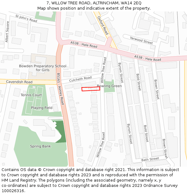 7, WILLOW TREE ROAD, ALTRINCHAM, WA14 2EQ: Location map and indicative extent of plot