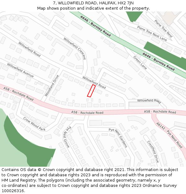 7, WILLOWFIELD ROAD, HALIFAX, HX2 7JN: Location map and indicative extent of plot