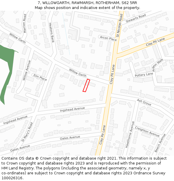 7, WILLOWGARTH, RAWMARSH, ROTHERHAM, S62 5RR: Location map and indicative extent of plot