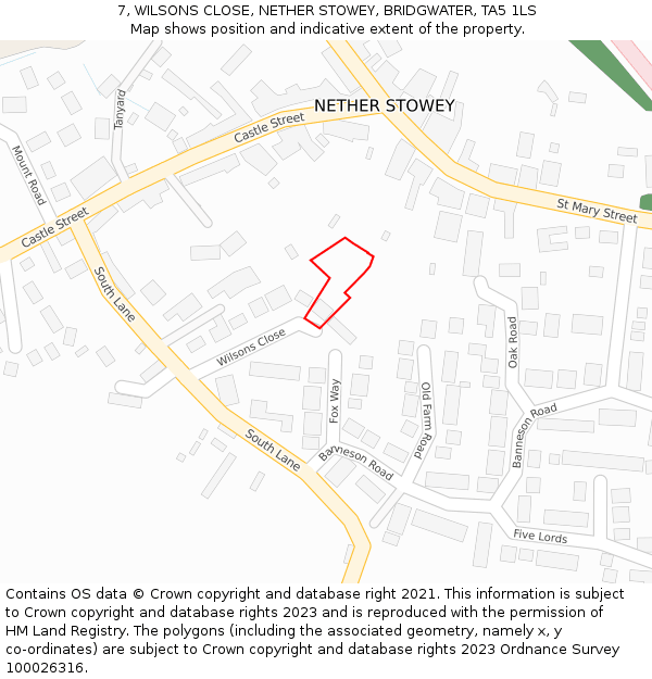 7, WILSONS CLOSE, NETHER STOWEY, BRIDGWATER, TA5 1LS: Location map and indicative extent of plot