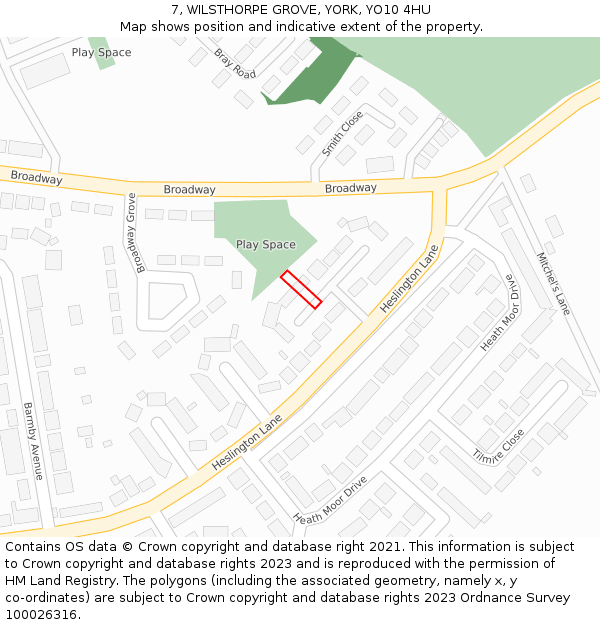 7, WILSTHORPE GROVE, YORK, YO10 4HU: Location map and indicative extent of plot