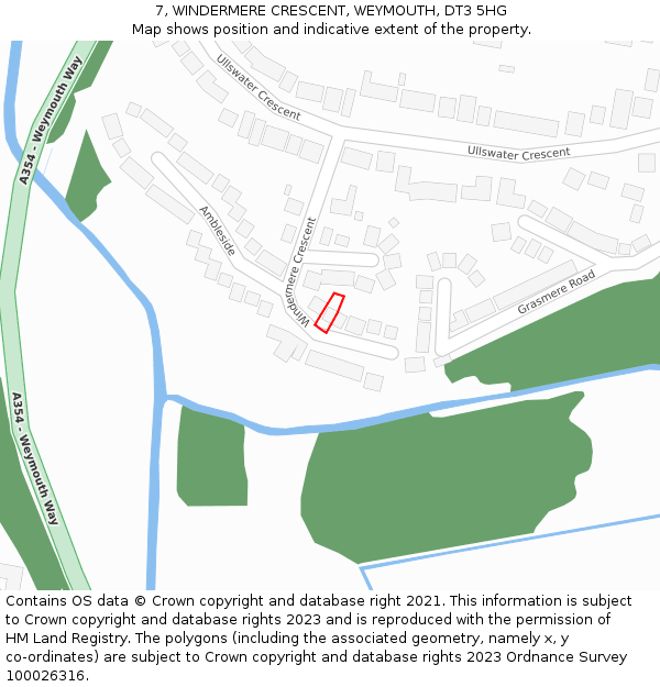 7, WINDERMERE CRESCENT, WEYMOUTH, DT3 5HG: Location map and indicative extent of plot