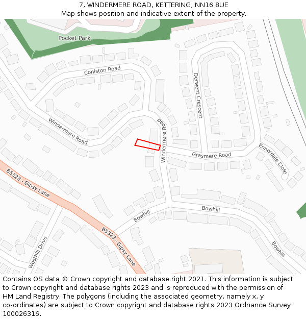 7, WINDERMERE ROAD, KETTERING, NN16 8UE: Location map and indicative extent of plot