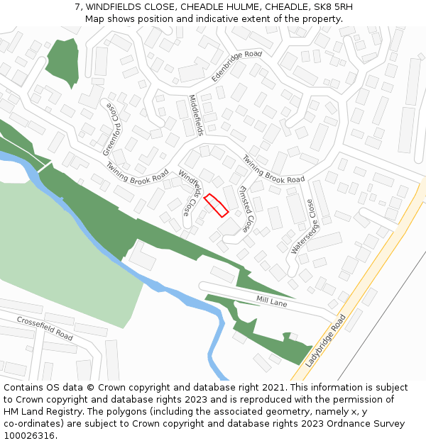 7, WINDFIELDS CLOSE, CHEADLE HULME, CHEADLE, SK8 5RH: Location map and indicative extent of plot