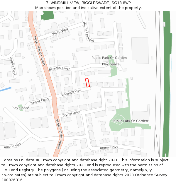 7, WINDMILL VIEW, BIGGLESWADE, SG18 8WP: Location map and indicative extent of plot