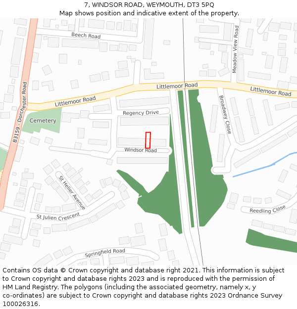 7, WINDSOR ROAD, WEYMOUTH, DT3 5PQ: Location map and indicative extent of plot