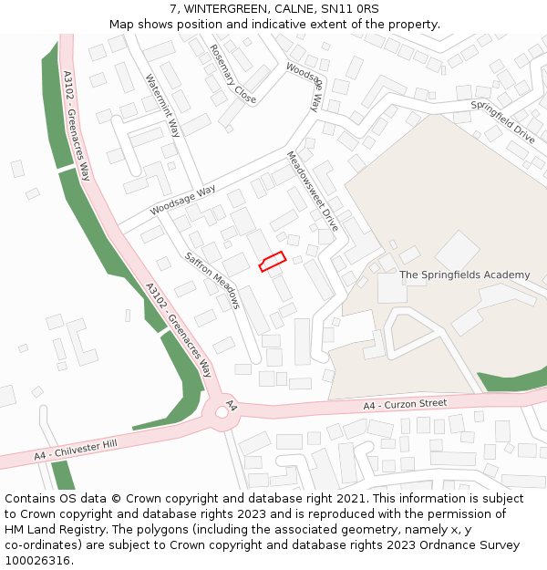 7, WINTERGREEN, CALNE, SN11 0RS: Location map and indicative extent of plot