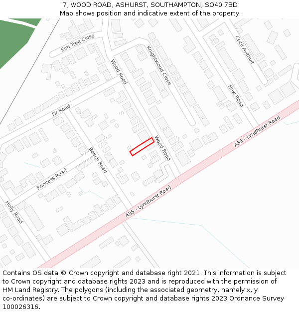 7, WOOD ROAD, ASHURST, SOUTHAMPTON, SO40 7BD: Location map and indicative extent of plot