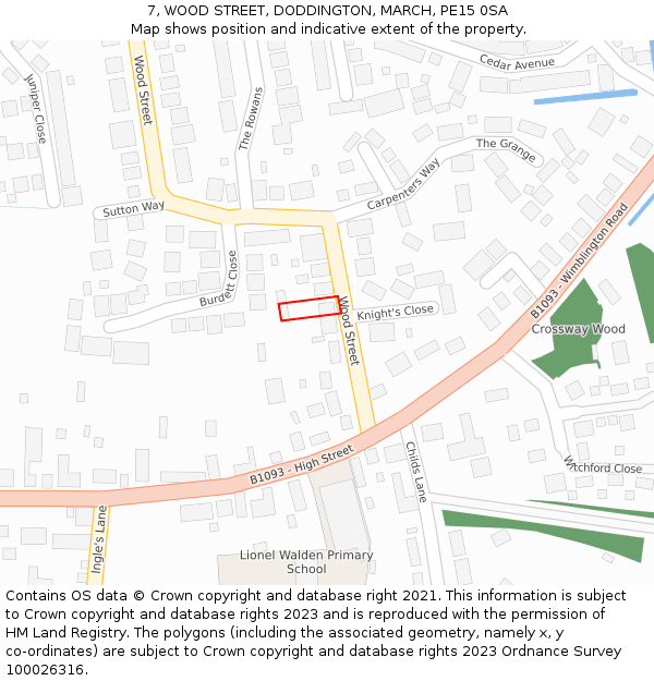 7, WOOD STREET, DODDINGTON, MARCH, PE15 0SA: Location map and indicative extent of plot