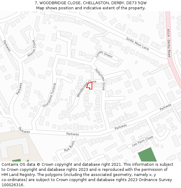 7, WOODBRIDGE CLOSE, CHELLASTON, DERBY, DE73 5QW: Location map and indicative extent of plot