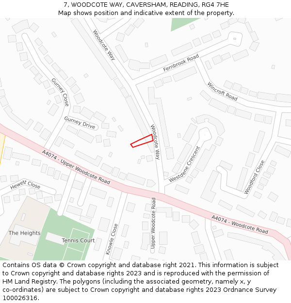 7, WOODCOTE WAY, CAVERSHAM, READING, RG4 7HE: Location map and indicative extent of plot