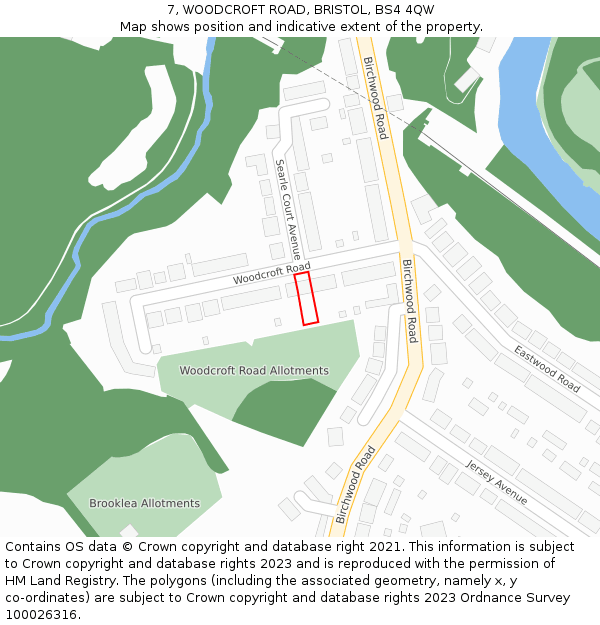 7, WOODCROFT ROAD, BRISTOL, BS4 4QW: Location map and indicative extent of plot