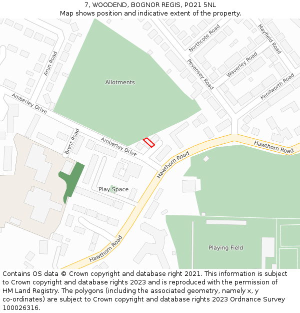 7, WOODEND, BOGNOR REGIS, PO21 5NL: Location map and indicative extent of plot