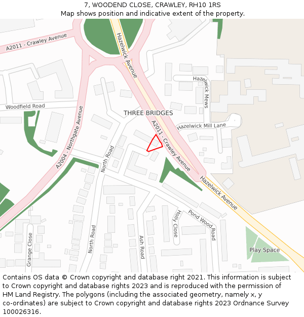 7, WOODEND CLOSE, CRAWLEY, RH10 1RS: Location map and indicative extent of plot