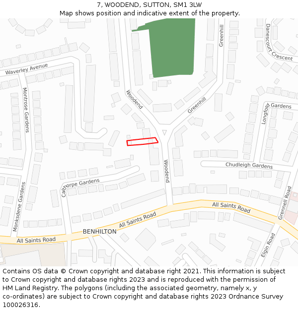 7, WOODEND, SUTTON, SM1 3LW: Location map and indicative extent of plot