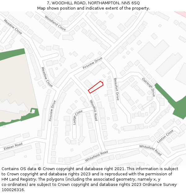 7, WOODHILL ROAD, NORTHAMPTON, NN5 6SQ: Location map and indicative extent of plot