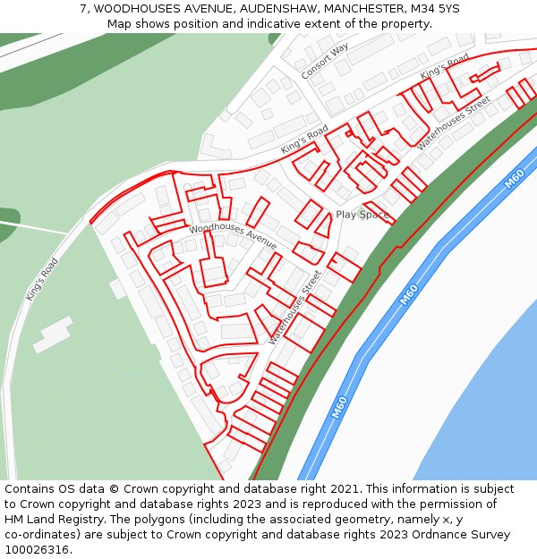 7, WOODHOUSES AVENUE, AUDENSHAW, MANCHESTER, M34 5YS: Location map and indicative extent of plot