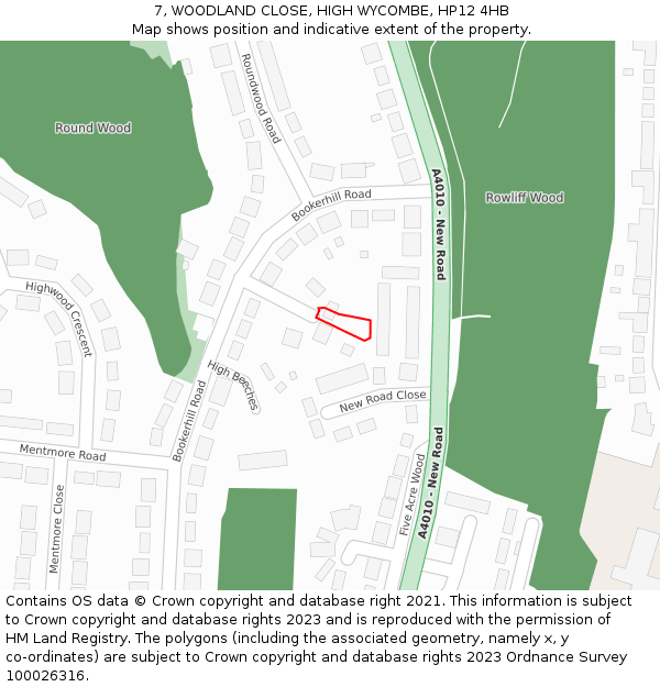 7, WOODLAND CLOSE, HIGH WYCOMBE, HP12 4HB: Location map and indicative extent of plot