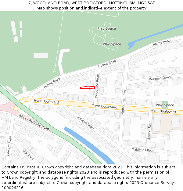 7, WOODLAND ROAD, WEST BRIDGFORD, NOTTINGHAM, NG2 5AB: Location map and indicative extent of plot