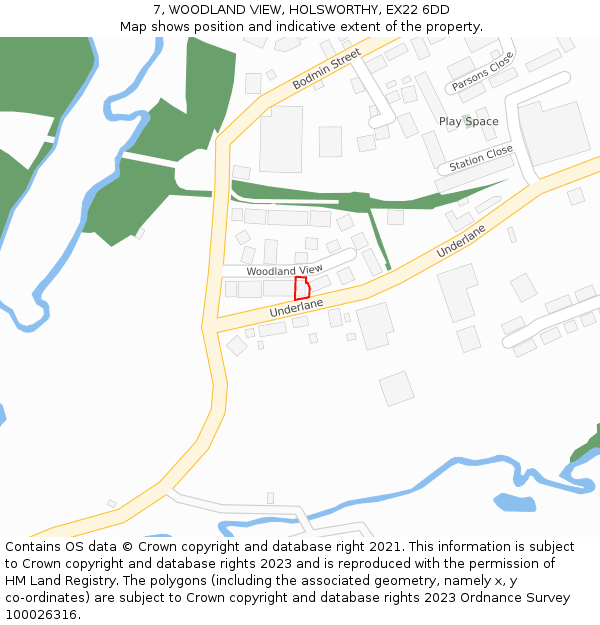 7, WOODLAND VIEW, HOLSWORTHY, EX22 6DD: Location map and indicative extent of plot