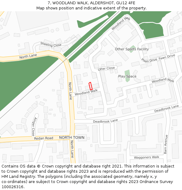 7, WOODLAND WALK, ALDERSHOT, GU12 4FE: Location map and indicative extent of plot