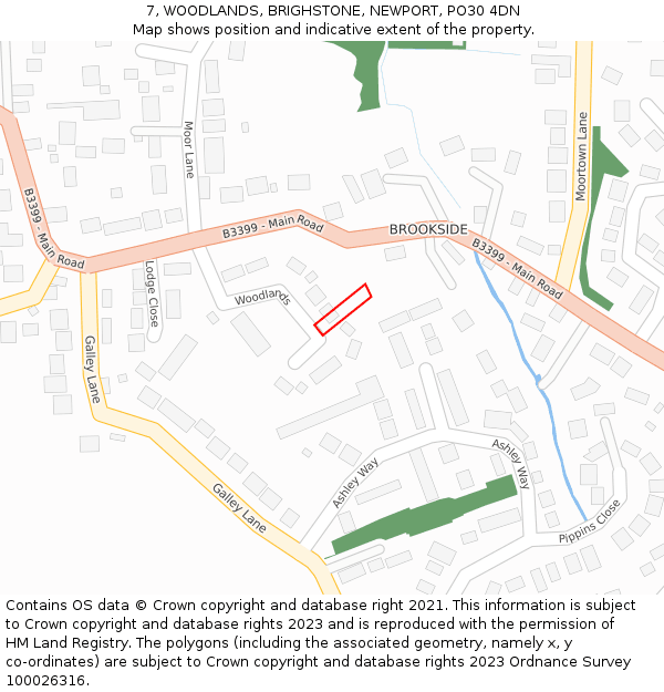 7, WOODLANDS, BRIGHSTONE, NEWPORT, PO30 4DN: Location map and indicative extent of plot