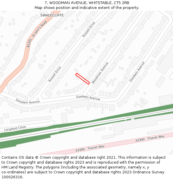 7, WOODMAN AVENUE, WHITSTABLE, CT5 2RB: Location map and indicative extent of plot