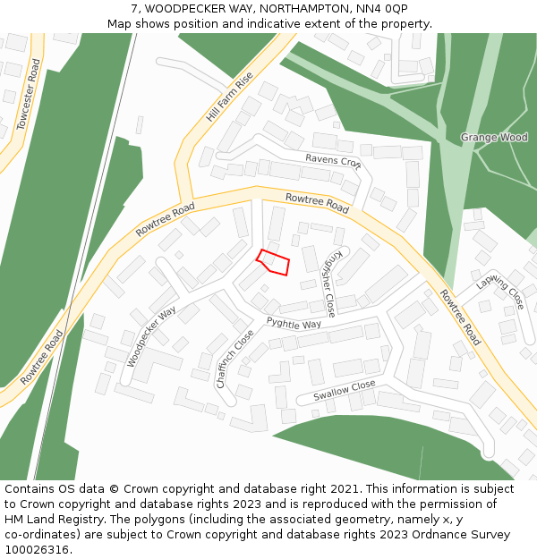 7, WOODPECKER WAY, NORTHAMPTON, NN4 0QP: Location map and indicative extent of plot