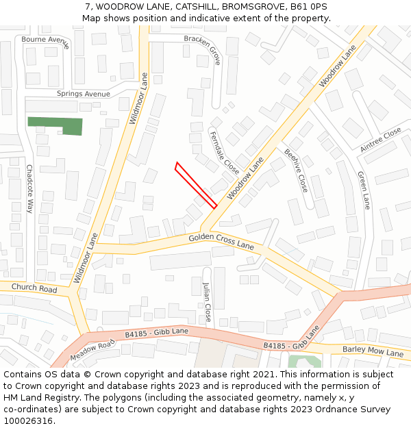 7, WOODROW LANE, CATSHILL, BROMSGROVE, B61 0PS: Location map and indicative extent of plot