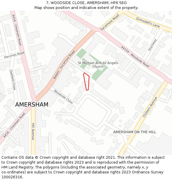 7, WOODSIDE CLOSE, AMERSHAM, HP6 5EG: Location map and indicative extent of plot