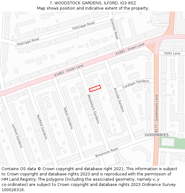 7, WOODSTOCK GARDENS, ILFORD, IG3 9SZ: Location map and indicative extent of plot