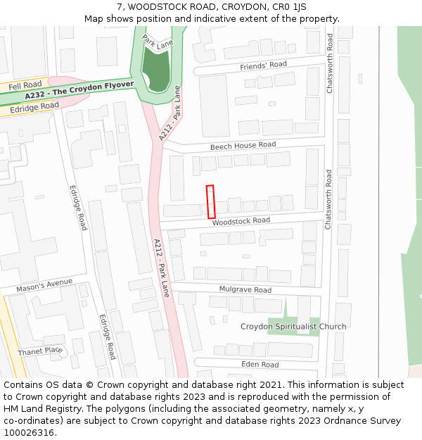 7, WOODSTOCK ROAD, CROYDON, CR0 1JS: Location map and indicative extent of plot