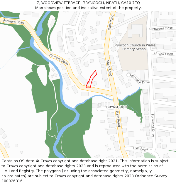 7, WOODVIEW TERRACE, BRYNCOCH, NEATH, SA10 7EQ: Location map and indicative extent of plot