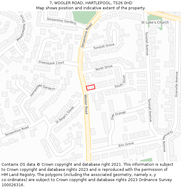 7, WOOLER ROAD, HARTLEPOOL, TS26 0HD: Location map and indicative extent of plot
