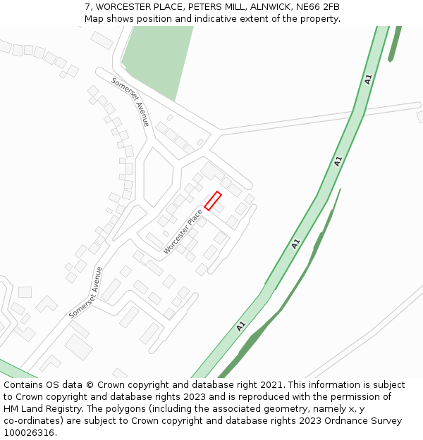 7, WORCESTER PLACE, PETERS MILL, ALNWICK, NE66 2FB: Location map and indicative extent of plot
