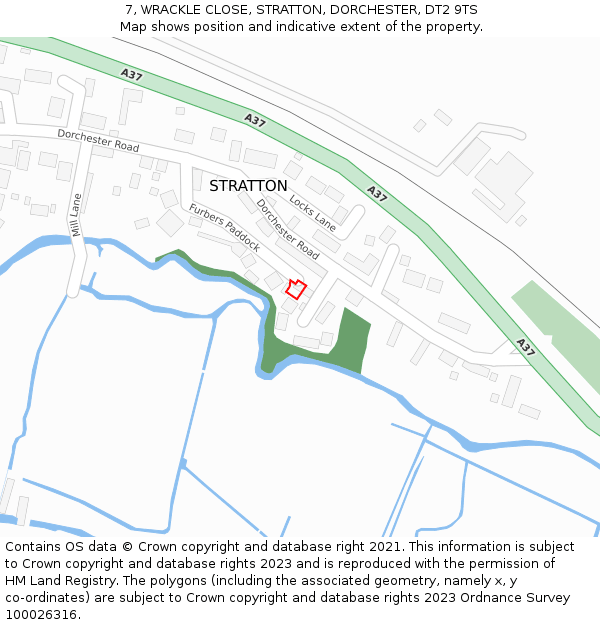 7, WRACKLE CLOSE, STRATTON, DORCHESTER, DT2 9TS: Location map and indicative extent of plot