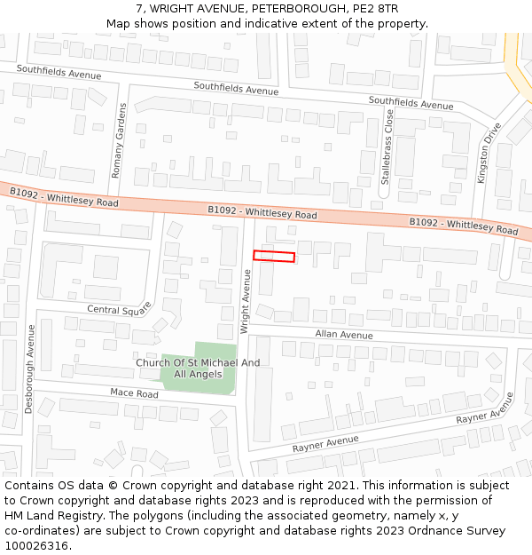 7, WRIGHT AVENUE, PETERBOROUGH, PE2 8TR: Location map and indicative extent of plot