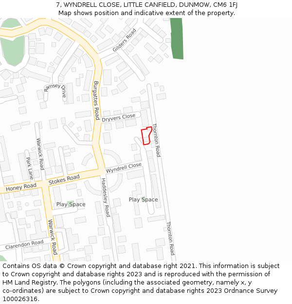 7, WYNDRELL CLOSE, LITTLE CANFIELD, DUNMOW, CM6 1FJ: Location map and indicative extent of plot